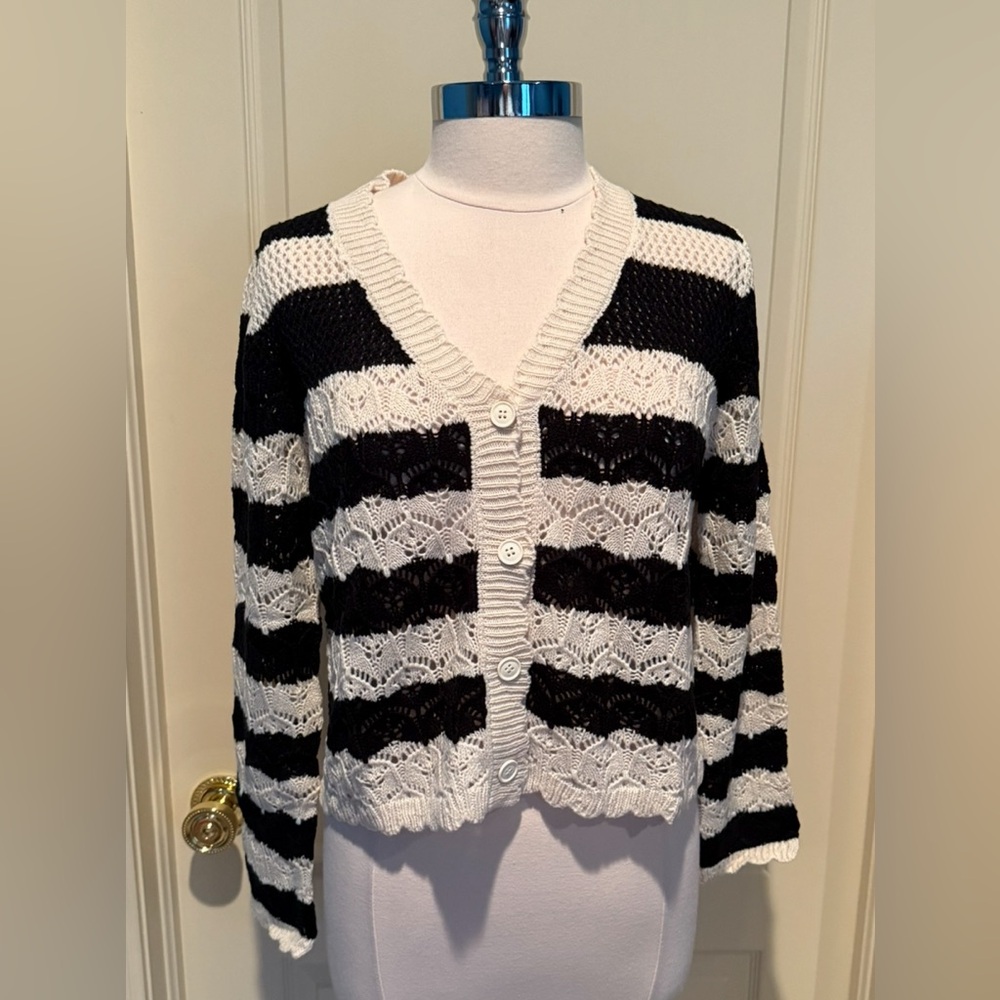 Elegant Black and White Women's Cardigan
